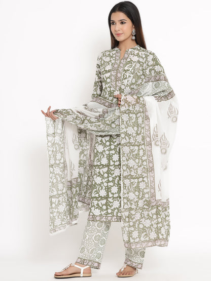 Cotton Printed Straight Kurta Palazzo Dupatta