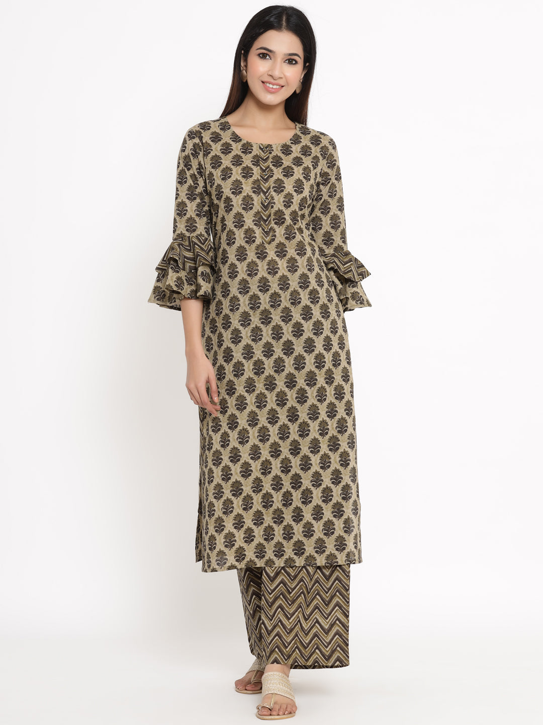 Cotton Buta Print Straight Kurta Palazzo Set