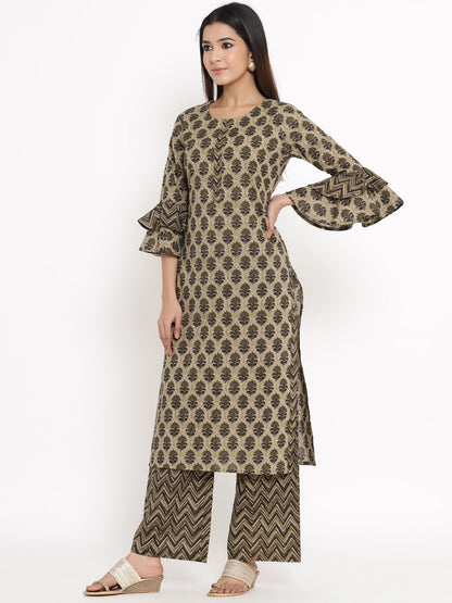 Cotton Buta Print Straight Kurta Palazzo Set