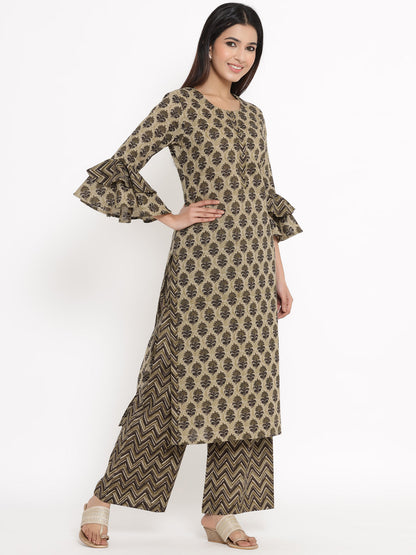 Cotton Buta Print Straight Kurta Palazzo Set