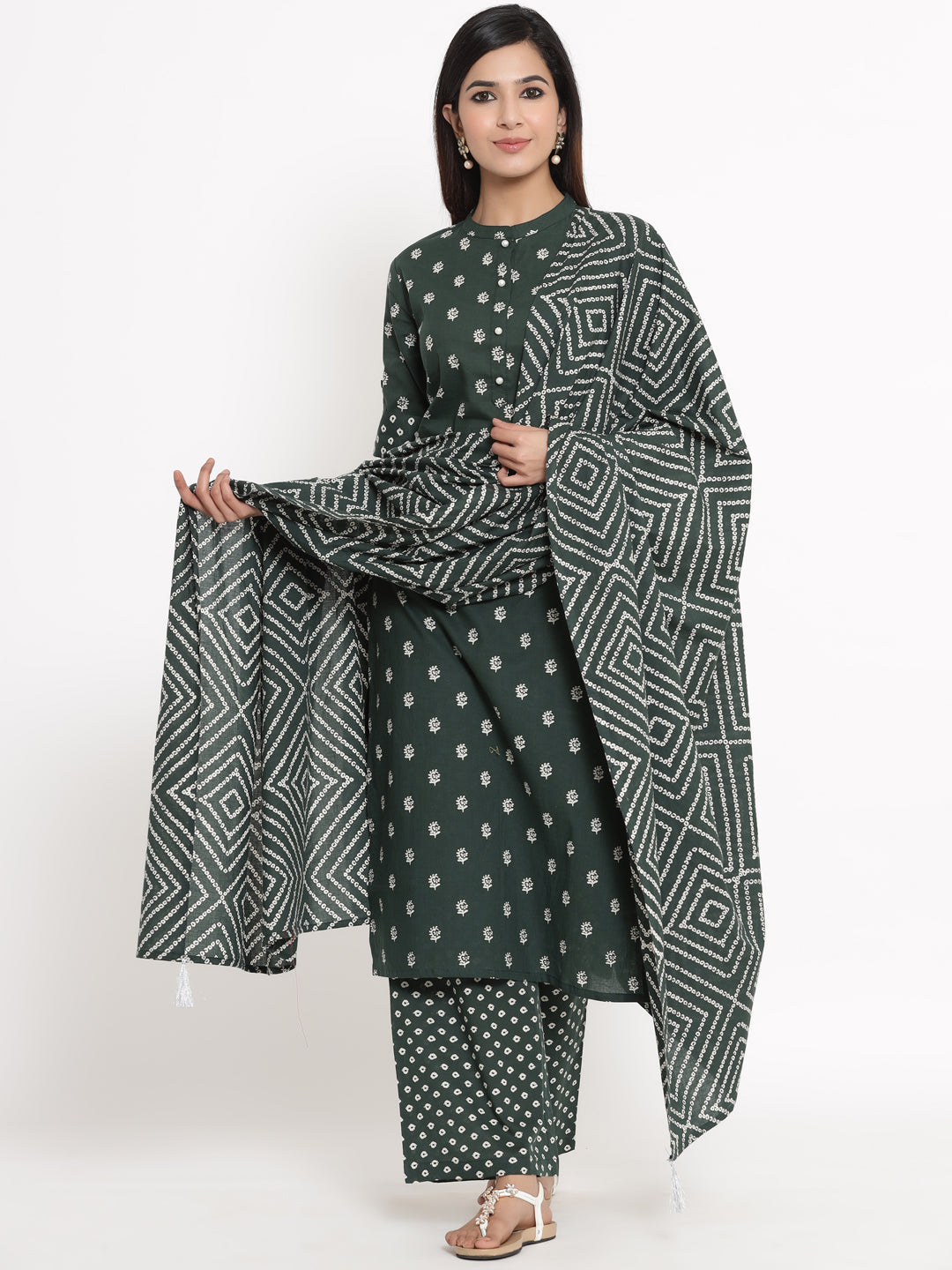 Cotton Printed Straight Kurta Palazzo Dupatta