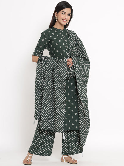 Cotton Printed Straight Kurta Palazzo Dupatta