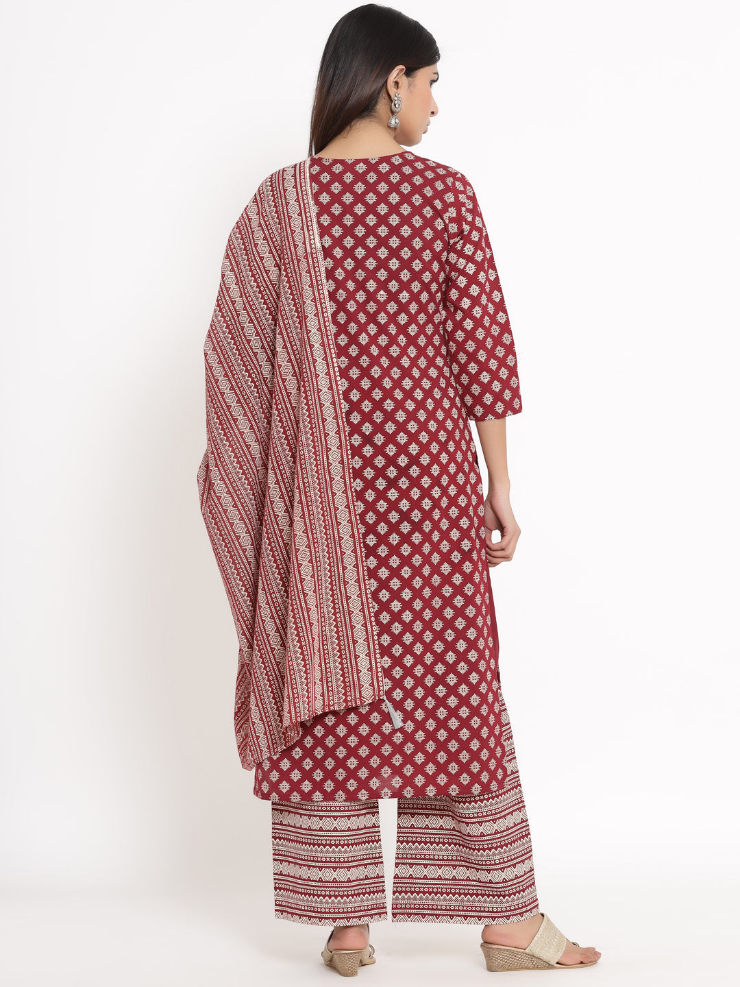 Cotton Block Print Straight Kurta Palazzo Dupatta