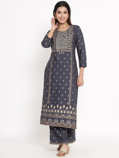 Rayon Printed Straight Kurta Palazzo Set