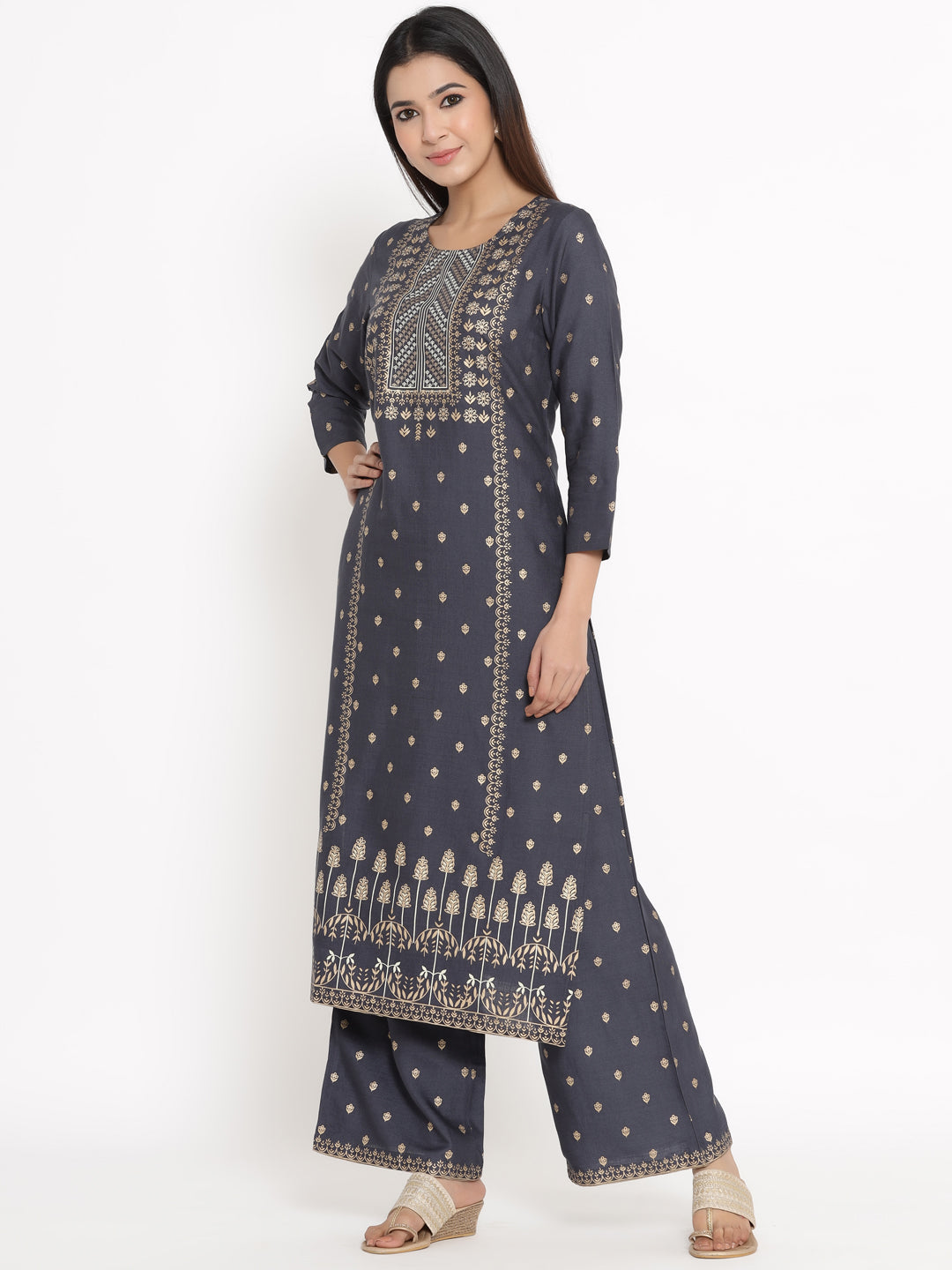 Rayon Printed Straight Kurta Palazzo Set