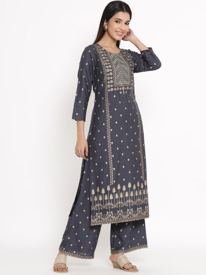 Rayon Printed Straight Kurta Palazzo Set