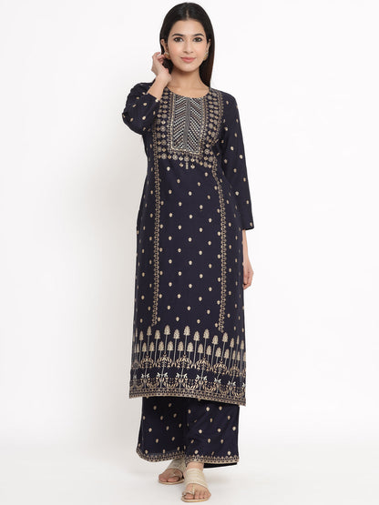 Rayon Printed Straight Kurta Palazzo Set