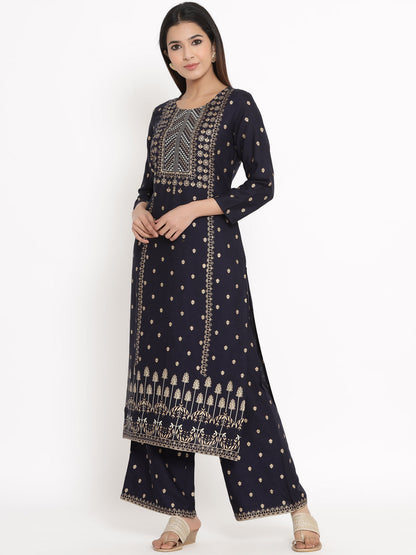 Rayon Printed Straight Kurta Palazzo Set