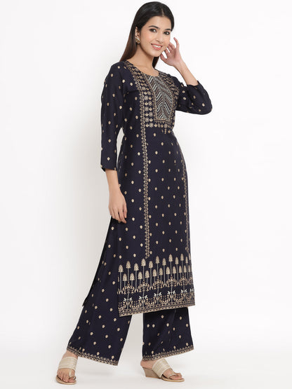 Rayon Printed Straight Kurta Palazzo Set