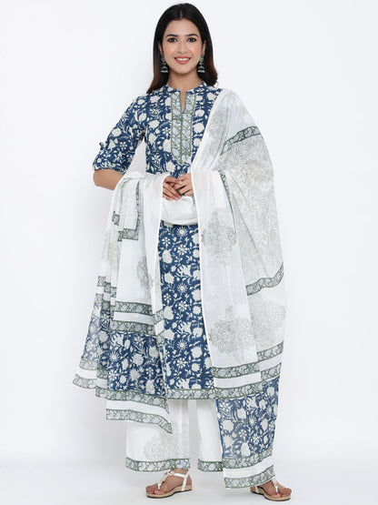 Cotton Printed Straight Kurta Palazzo Dupatta