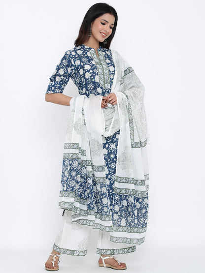 Cotton Printed Straight Kurta Palazzo Dupatta