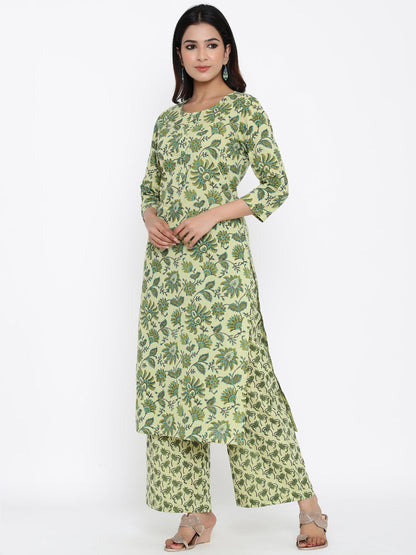 Cotton Printed Straight Kurta Palazzo Set