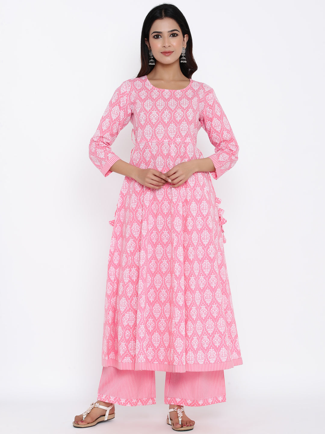 Cotton Printed Flared Kurta Palazzo Dupatta