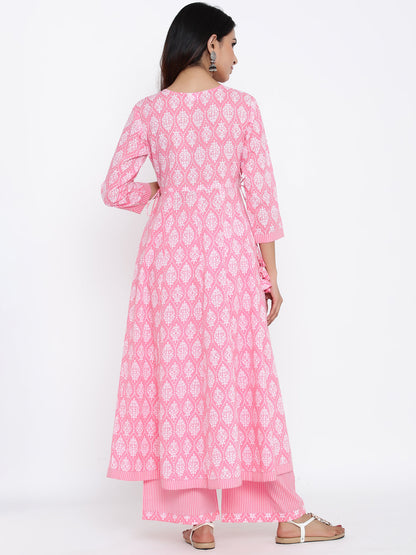 Cotton Printed Flared Kurta Palazzo Dupatta