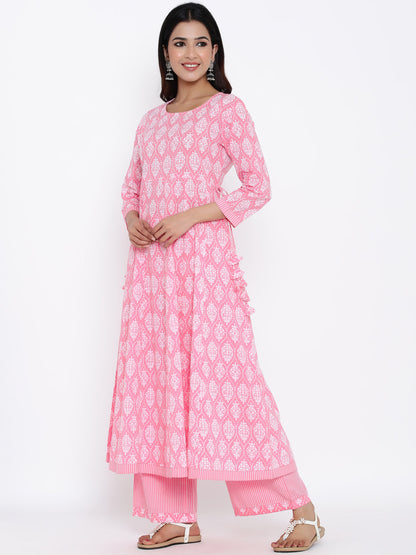 Cotton Printed Flared Kurta Palazzo Dupatta