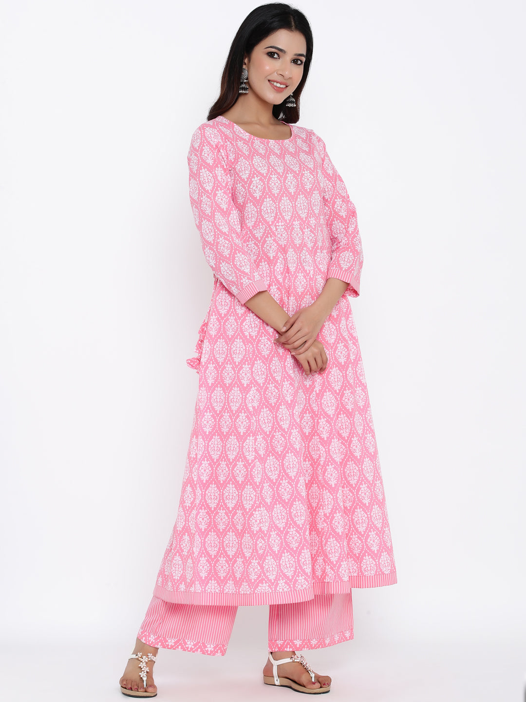 Cotton Printed Flared Kurta Palazzo Dupatta