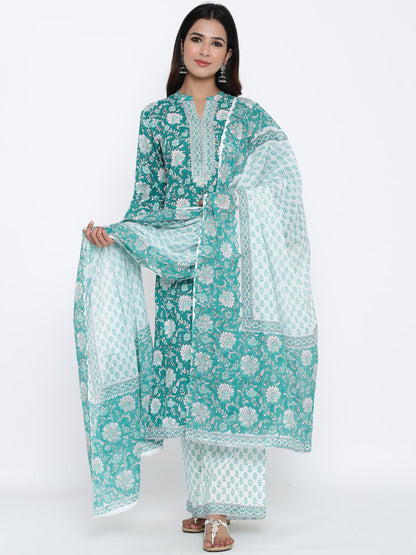 Cotton Printed Flared Kurta Palazzo Dupatta