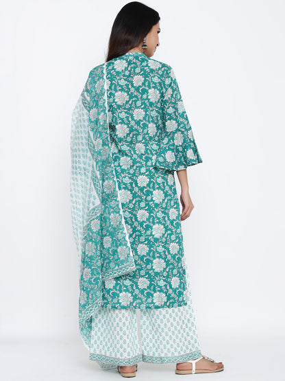 Cotton Printed Flared Kurta Palazzo Dupatta