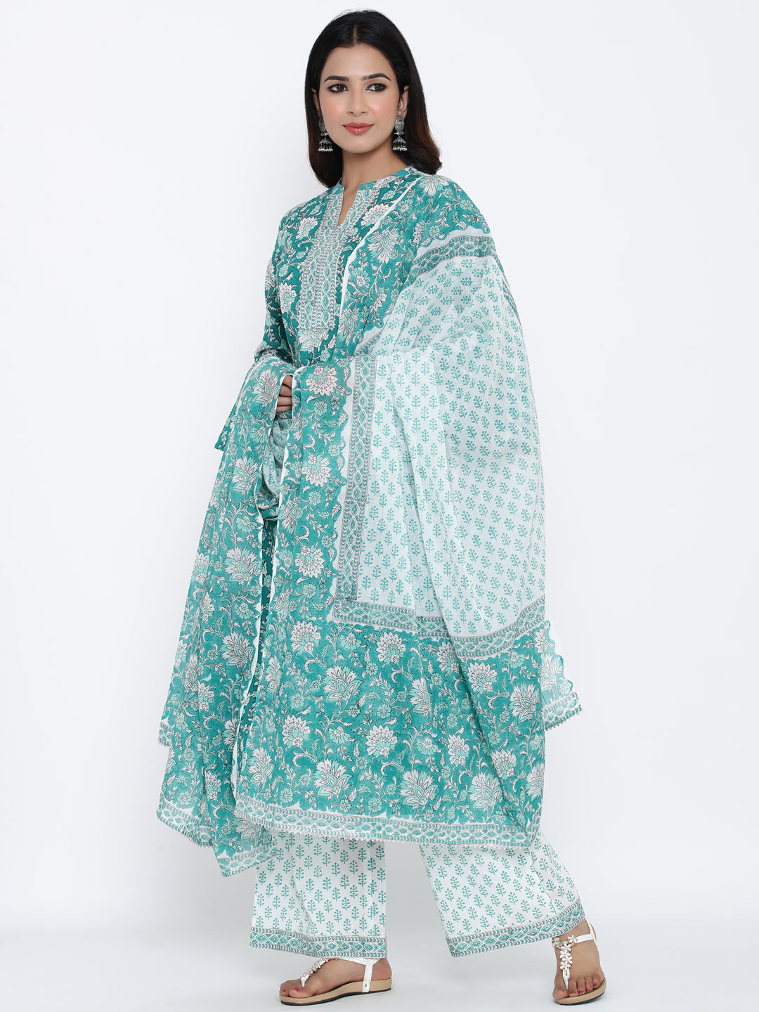 Cotton Printed Flared Kurta Palazzo Dupatta