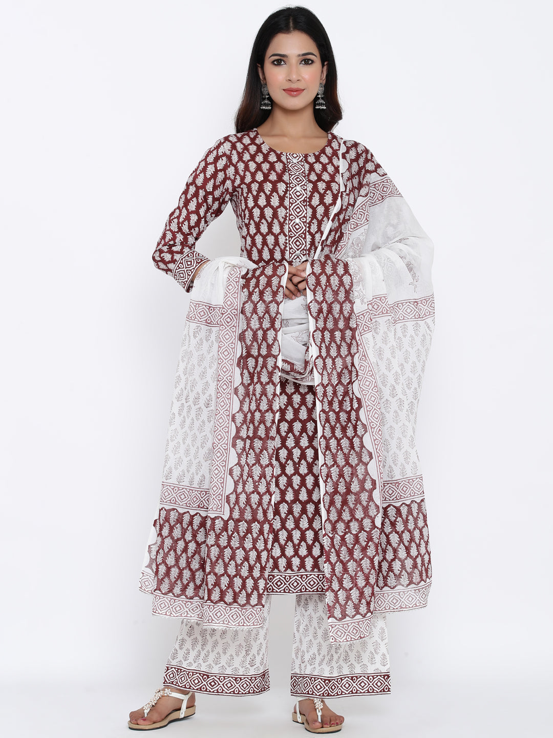 Cotton Printed Flared Kurta Palazzo Dupatta