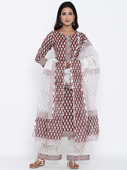 Cotton Printed Flared Kurta Palazzo Dupatta