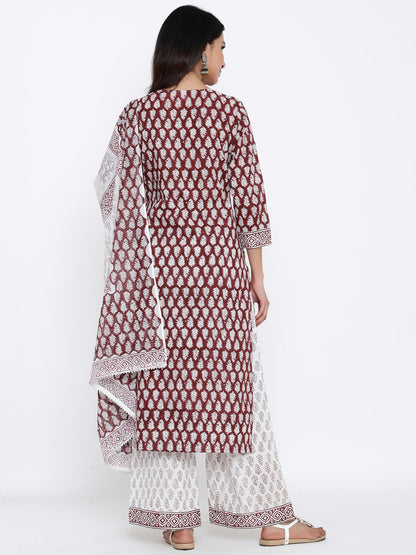 Cotton Printed Flared Kurta Palazzo Dupatta