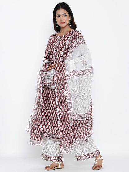 Cotton Printed Flared Kurta Palazzo Dupatta