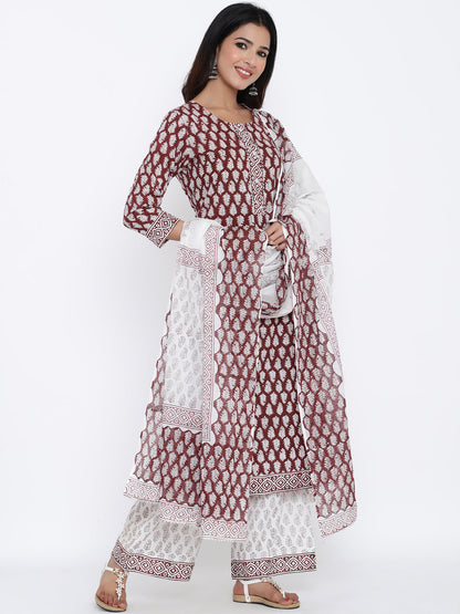 Cotton Printed Flared Kurta Palazzo Dupatta