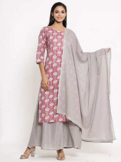 Cotton Printed Regular Kurta Sharara Dupatta