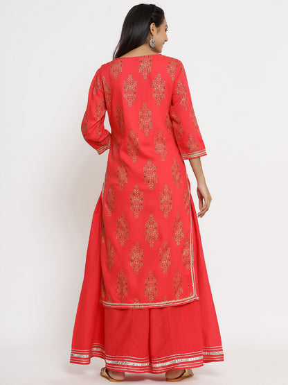 Rayon Gold Print Regular Kurta Sharara Set