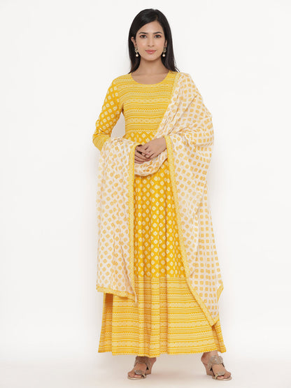 Rayon Printed Regular Kurta With Dupatta