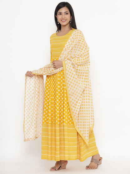 Rayon Printed Regular Kurta With Dupatta