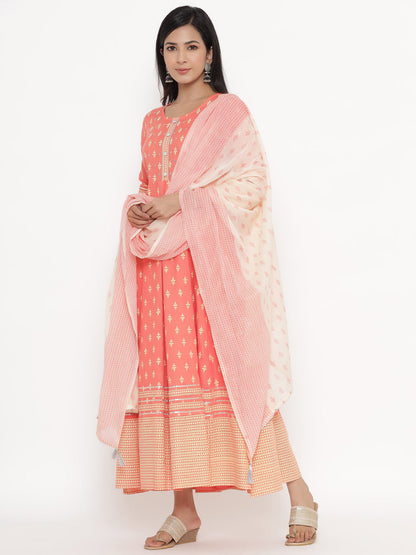 Rayon Printed Regular Kurta With Dupatta