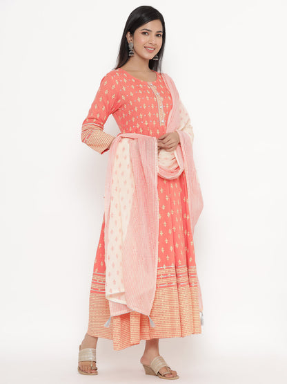 Rayon Printed Regular Kurta With Dupatta