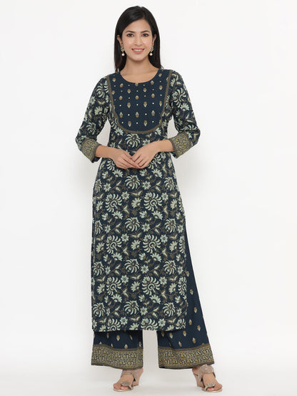 Rayon Floral Print Regular Kurta Palazzo Set