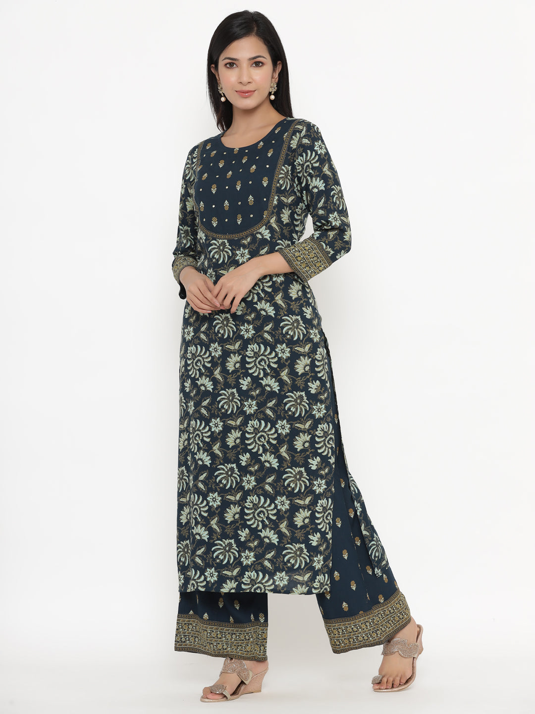 Rayon Floral Print Regular Kurta Palazzo Set