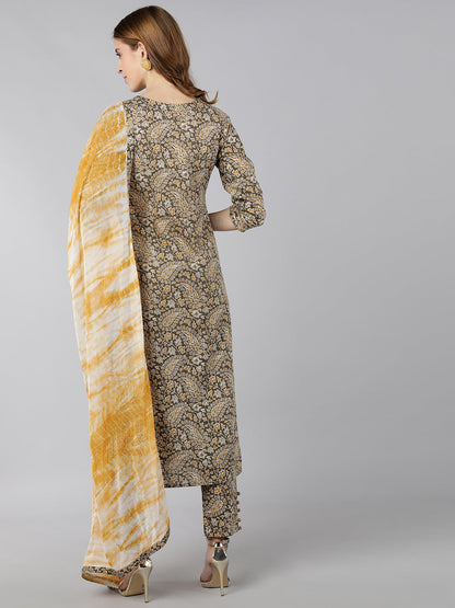 Cotton Printed Straight Kurta Pant Dupatta (Multicolour)