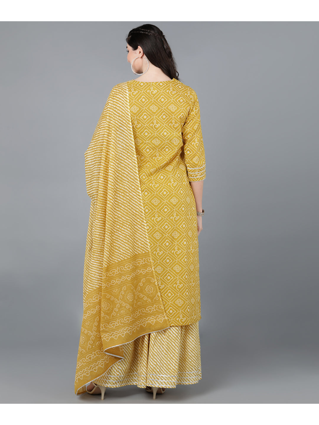 Cotton lehriya Print straight kurta Set (Mustard)