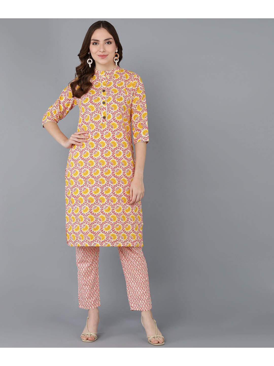 Cotton Printed Straight Kurta Set (Multicolour)