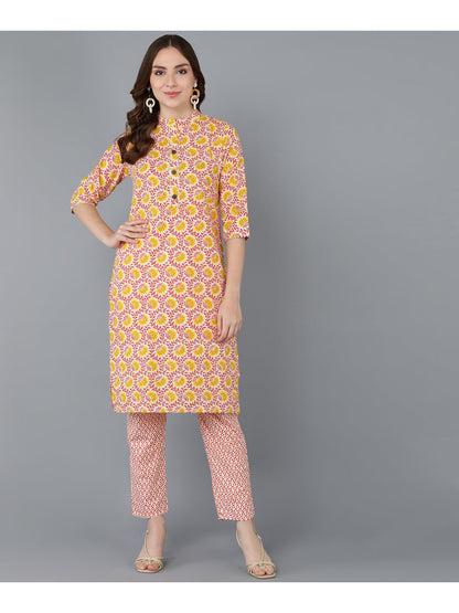 Cotton Printed Straight Kurta Set (Multicolour)