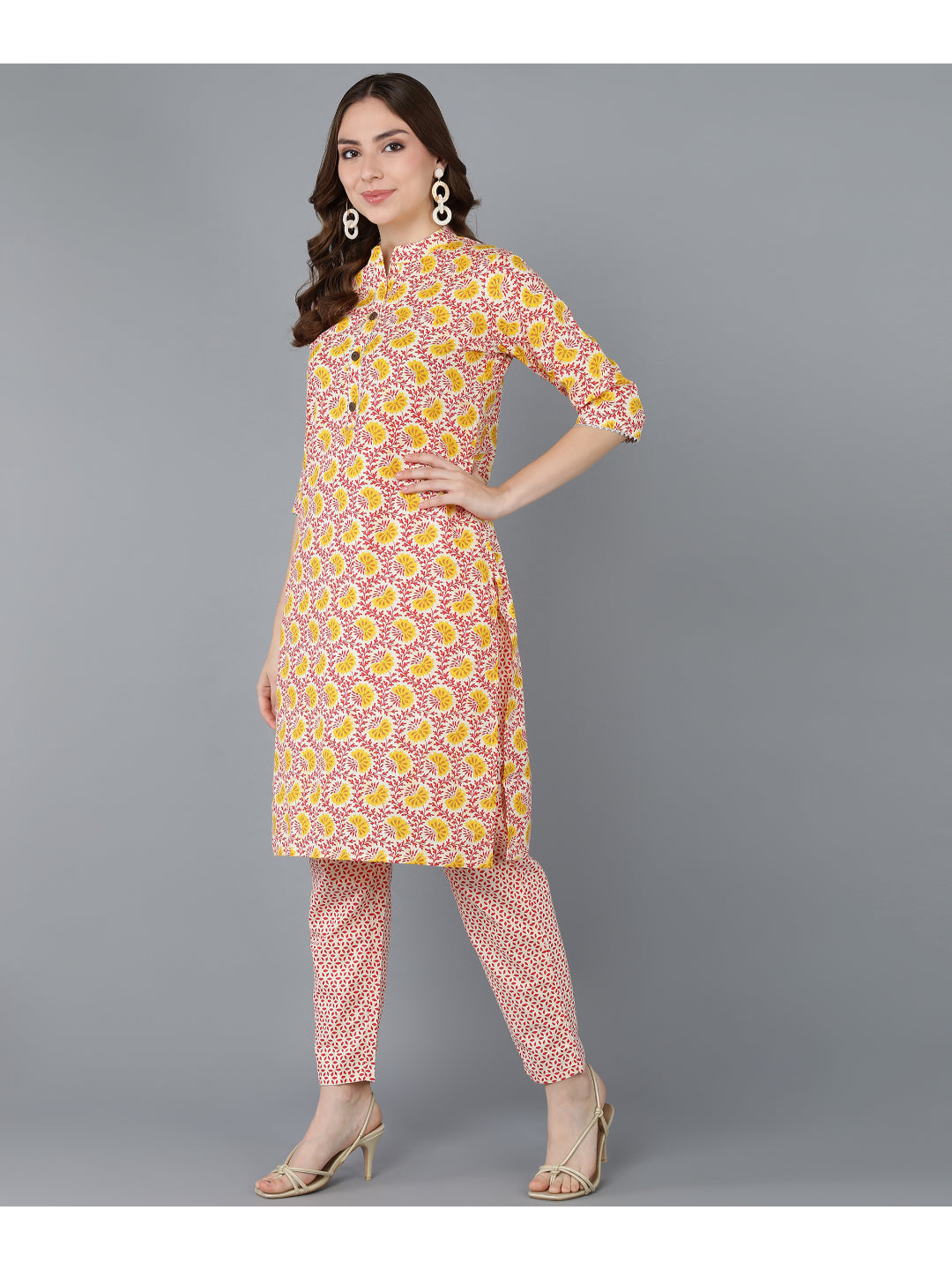 Cotton Printed Straight Kurta Set (Multicolour)