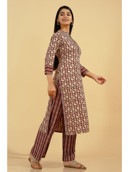 Rayon Foil Printed Straight Kurta Set (Brown)