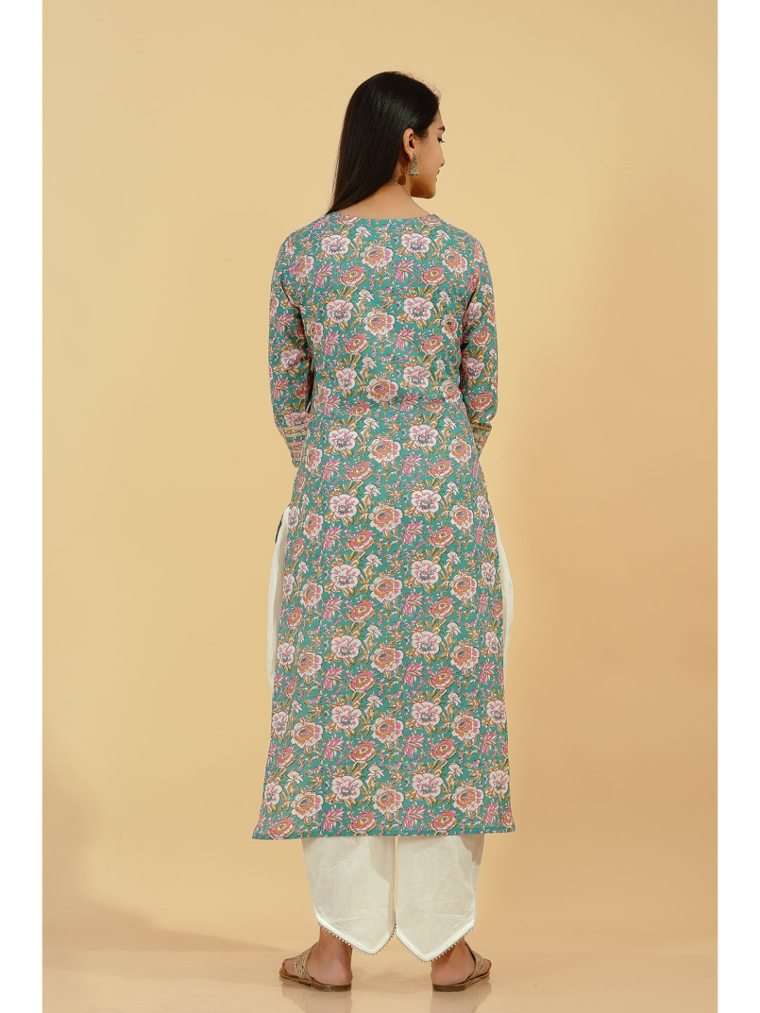 Cotton Floral Asymmetric Kurta Set (Multicolour)