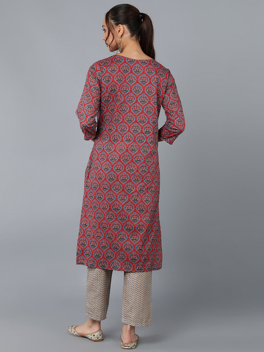 Cotton Blend Printed Straight Kurta Set (Pink)