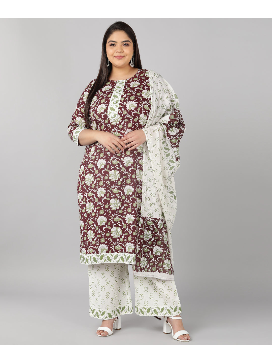 Cotton Printed Flared Kurta Set (Maroon)