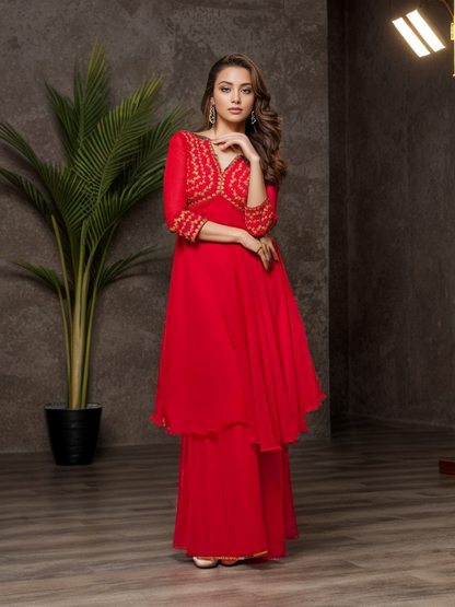 Rayon Emboridery Flared Sharara Kurta set