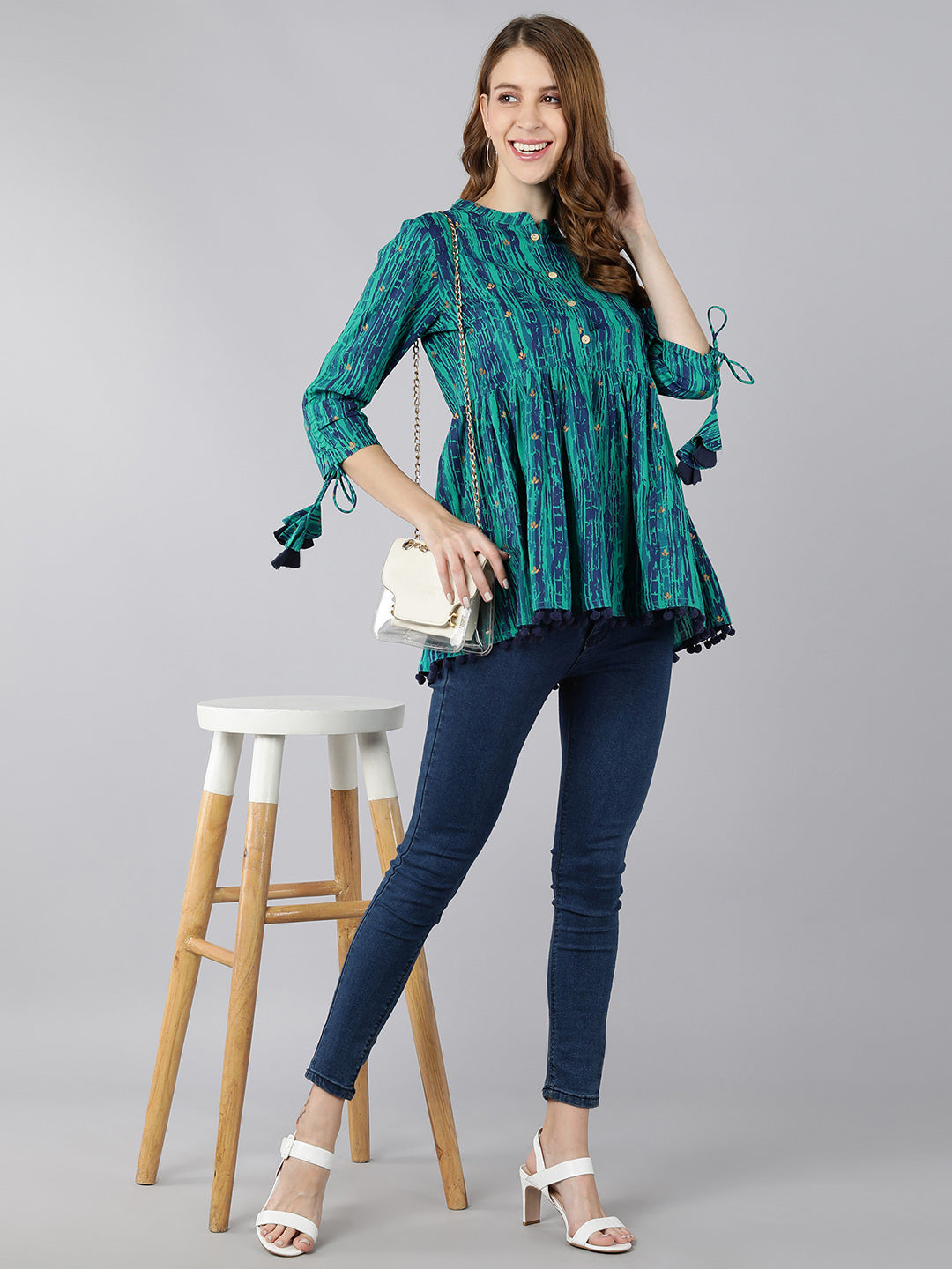 Rayon Printed Peplum Top (Blue)