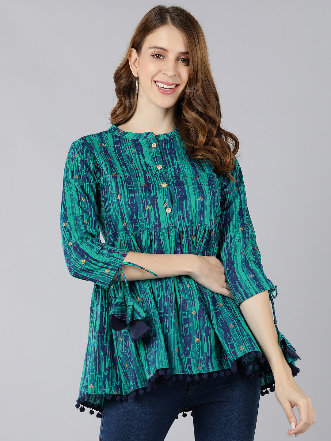 Rayon Printed Peplum Top (Blue)