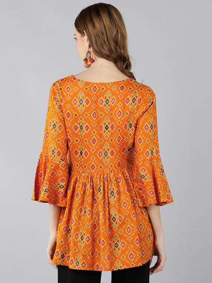 Rayon Printed Peplum Top (Orange)