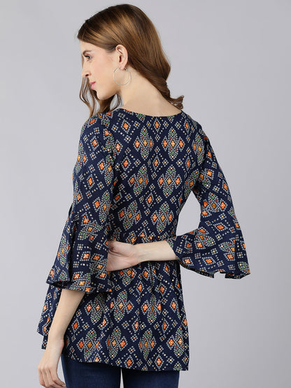 Rayon Printed Peplum Top (Blue)